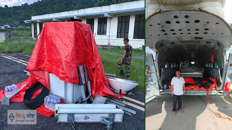 बडीमालिकामा टेलिफोन र इन्टरनेट विस्तारका लागि हेलिकप्टरमार्फत् उपकरण ढुवानी